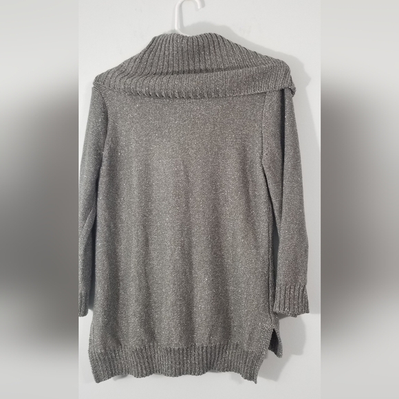 New York & Company Cowl Neck Knot Sweater. Sparkly Gray. Side Slits. Size M. - Picture 8 of 8